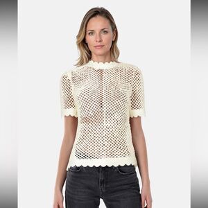 Self-Portrait White / Cream Crochet Knit Scallop Trim Top Size 4